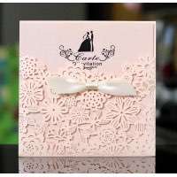 Pink Wedding Card Design Laser Cut  Square Invitation Card Customization 